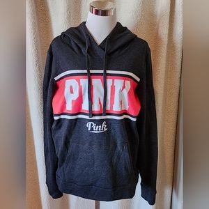 PINK by VS Victoria's Secret Pullover Hoodie Dark Gray and Neon PINK Size Large